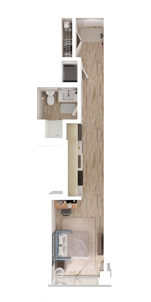 Floor plan for studio, 1 bath, 398 sqft